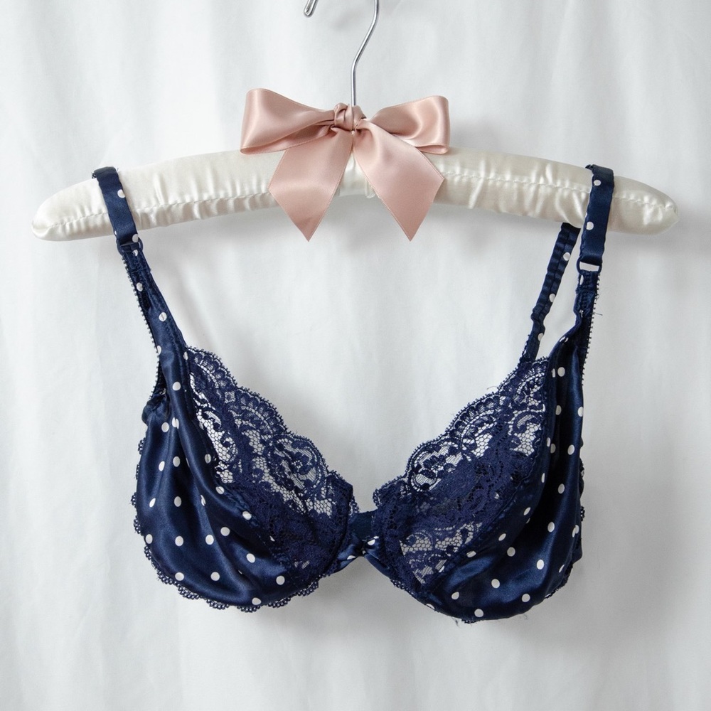 VALENTINO/ navy blue polka satin dot bra - Picture 4 of 8